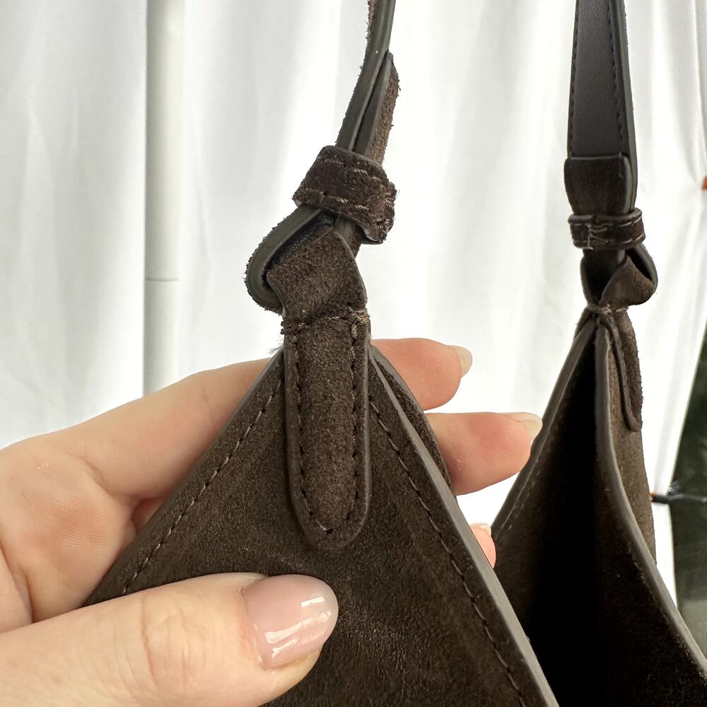 Khaite Tote Bag Lotus Suede Dark Brown Leather Shoulder Purse Large Scarf - Picture 9 of 12
